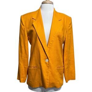 Talbots Blazer 100% Linen Orange Vintage Single Button Lined Jacket size 8 FLAW